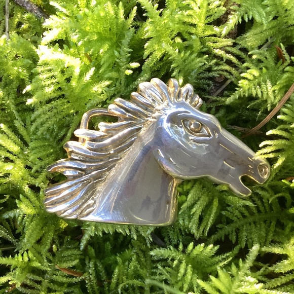 Vintage Heavy Metal Artistic Stallion Horse Belt Buckle/Scarf Slide